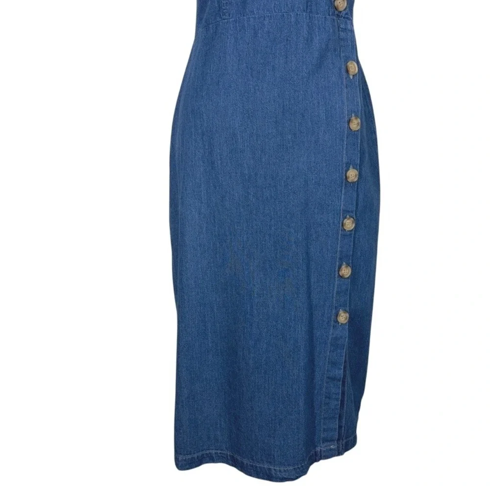 Universal Thread Womens Denim Midi Dress Size S Blue Button Front Smocked Back